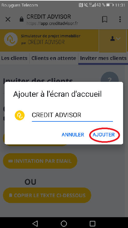 Mettre l'application CREDIT ADVISOR sur votre Android
